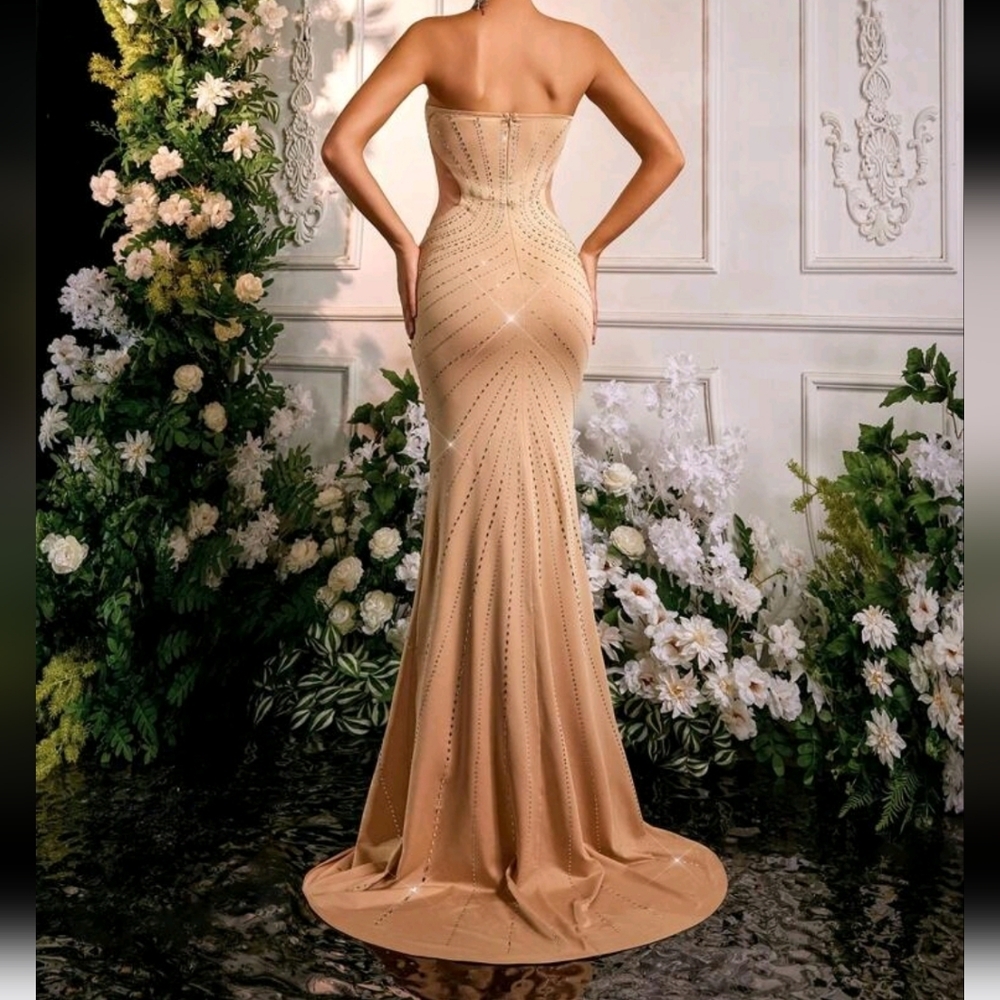 Elegant Sparkly Apricot Mermaid Maxi Skirt, Suitable For Formal Gala,Party Dress - Picture 3 of 5